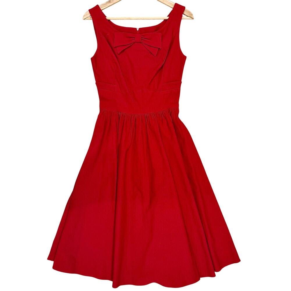 Vintage Red Bow Fit & Flare Dress Sz. 10 Stop Staring Alicia Estrada Retro Pinup